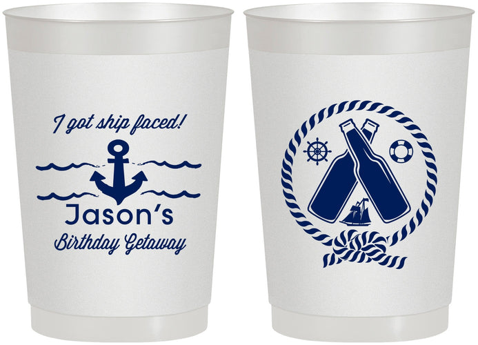 Personalized Birthday 22 oz Frosted Cups - Ship Faced Nautical | 20024