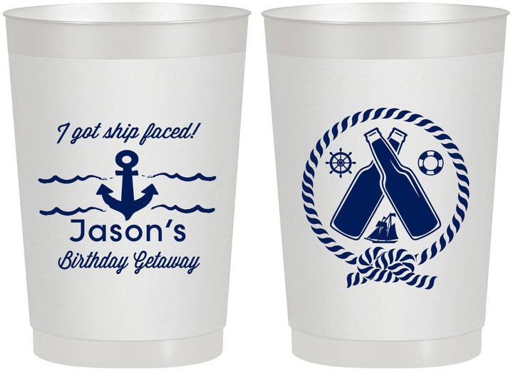 Personalized Birthday 22 oz Frosted Cups - Ship Faced Nautical | 20024