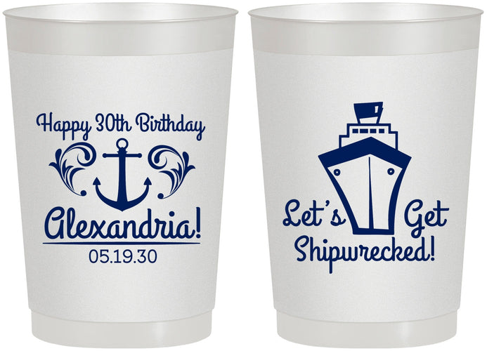 Personalized Birthday 22 oz Frosted Cups - 30th Shipwrecked | 20026