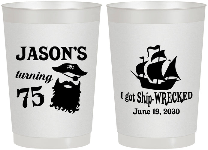 Personalized Birthday 22 oz Frosted Cups - 75th Shipwrecked | 20029