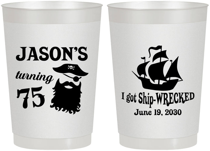 Personalized Birthday 22 oz Frosted Cups - 75th Shipwrecked | 20029