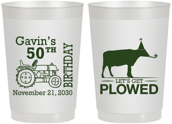 Personalized Birthday 22 oz Frosted Cups - 50th Lets Get Plowed | 20037
