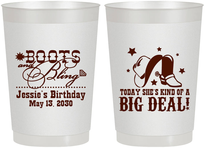Personalized Birthday 22 oz Frosted Cups - Boots And Bling | 20038