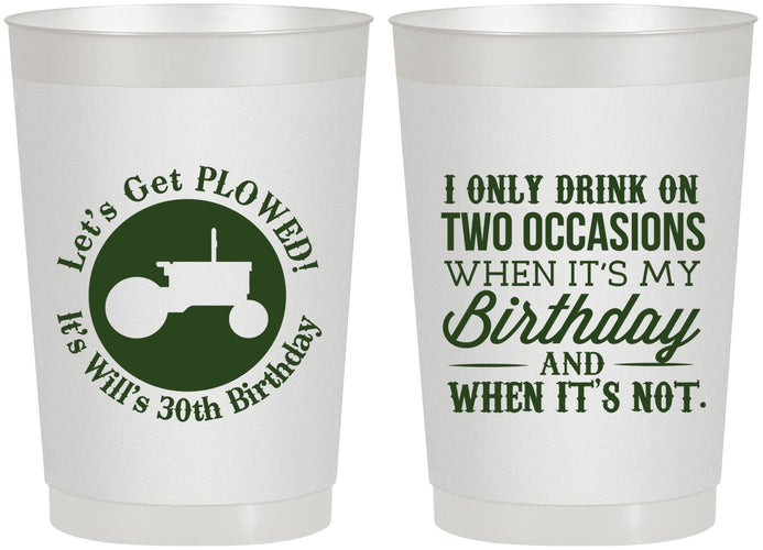 Personalized Birthday 22 oz Frosted Cups - 30th Lets Get Plowed | 20039