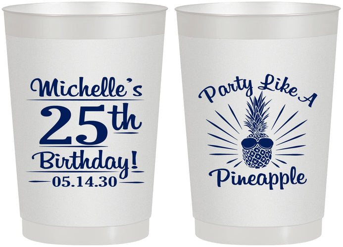 Personalized Birthday 22 oz Frosted Cups - 25th Pineapple | 20043
