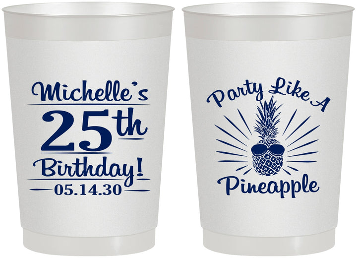 Personalized Birthday 22 oz Frosted Cups - 25th Pineapple | 20043