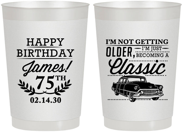 Personalized Birthday 22 oz Frosted Cups - 75th Classic Car | 20055