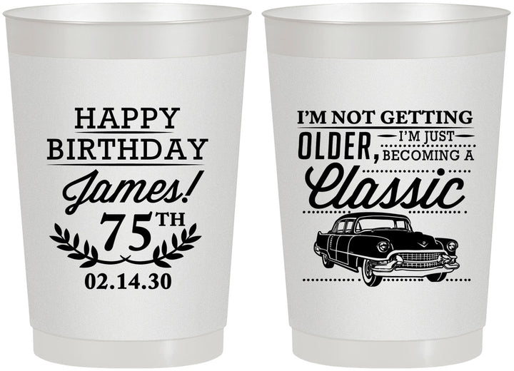 Personalized Birthday 22 oz Frosted Cups - 75th Classic Car | 20055