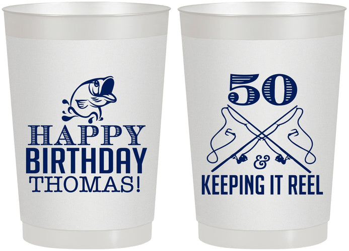Personalized Birthday 22 oz Frosted Cups - 50th Keeping It Reel | 20066