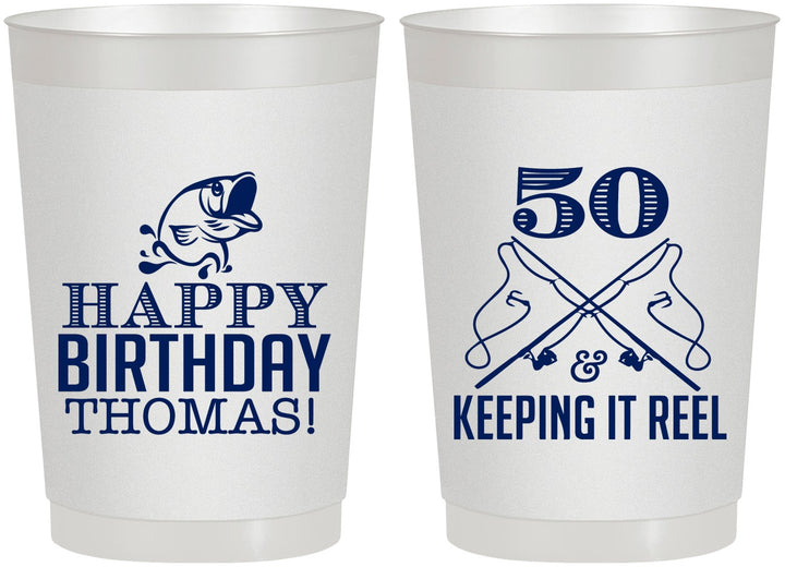 Personalized Birthday 22 oz Frosted Cups - 50th Keeping It Reel | 20066