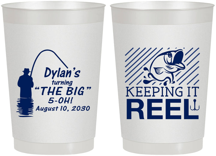 Personalized Birthday 22 oz Frosted Cups - 50th Keeping It Reel | 20067