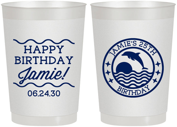 Personalized Birthday 22 oz Frosted Cups - 25th Dolphins | 20077