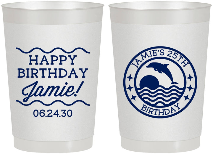 Personalized Birthday 22 oz Frosted Cups - 25th Dolphins | 20077