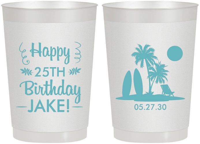 Personalized Birthday 22 oz Frosted Cups - 25th Beach | 20079