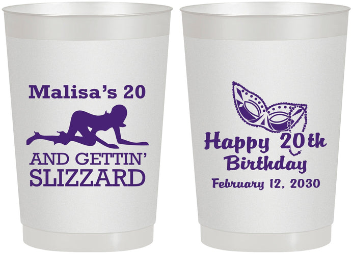 Personalized Birthday 22 oz Frosted Cups - 20th Mardi Gras | 20084