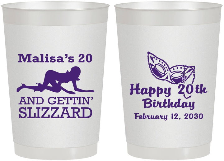 Personalized Birthday 22 oz Frosted Cups - 20th Mardi Gras | 20084