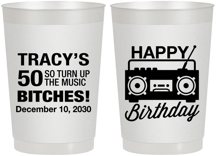 Personalized Birthday 22 oz Frosted Cups - 50th Cassette Tape | 20118