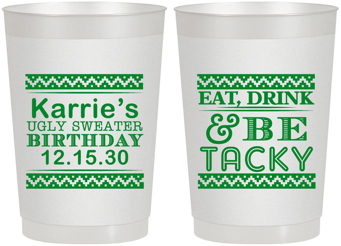 Personalized Birthday 22 oz Frosted Cups - Christmas Eat Drink Tacky | 20137