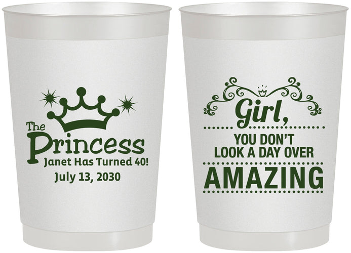 Personalized Birthday 22 oz Frosted Cups - 40th Princess | 20152
