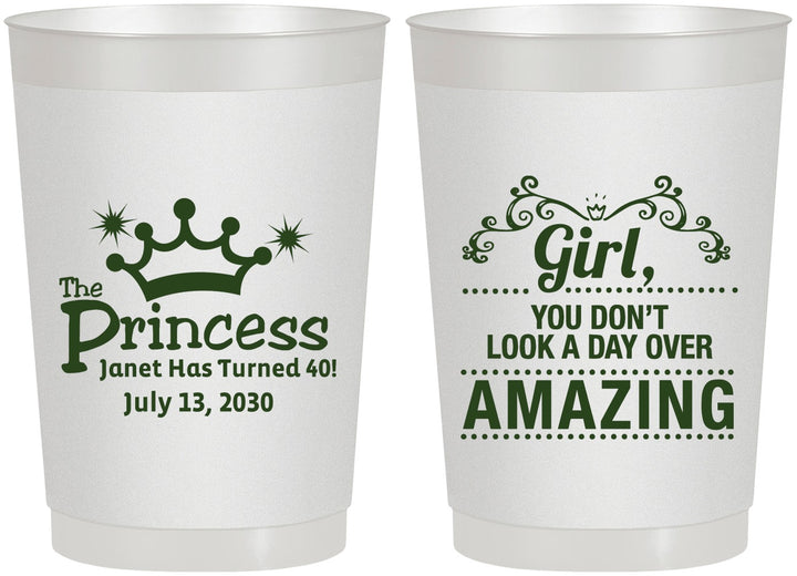 Personalized Birthday 22 oz Frosted Cups - 40th Princess | 20152