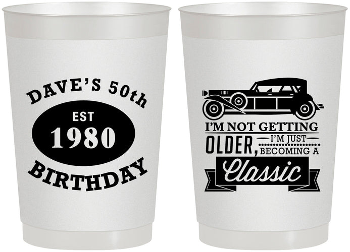 Personalized Birthday 22 oz Frosted Cups - 50th Classic Car | 20156