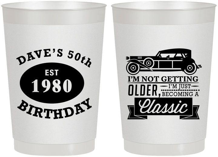 Personalized Birthday 22 oz Frosted Cups - 50th Classic Car | 20156