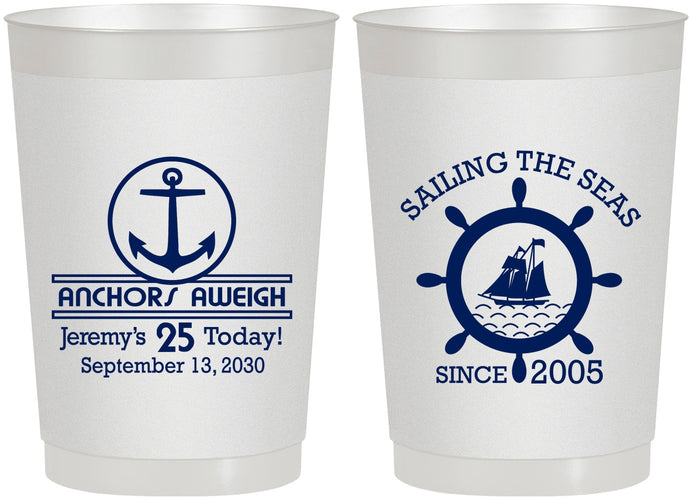 Personalized Birthday 22 oz Frosted Cups - 25th Nautical | 20168