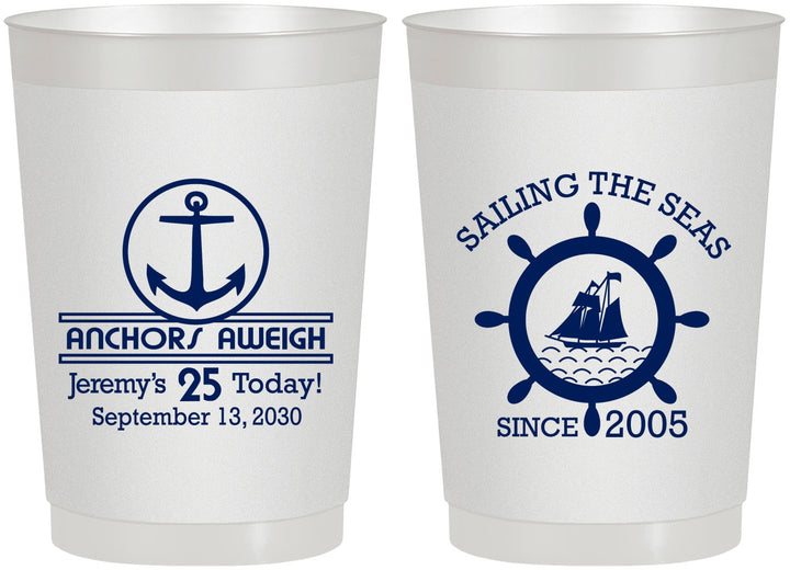 Personalized Birthday 22 oz Frosted Cups - 25th Nautical | 20168