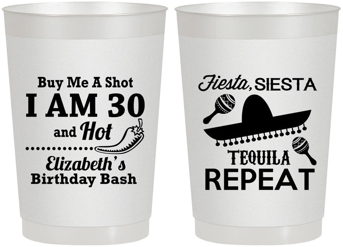 Personalized Birthday 22 oz Frosted Cups - 30th Fiesta Siesta Tequila | 20177