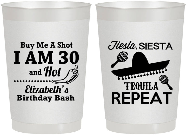 Personalized Birthday 22 oz Frosted Cups - 30th Fiesta Siesta Tequila | 20177
