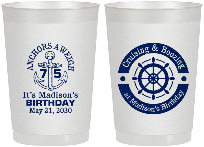 Personalized Birthday 22 oz Frosted Cups - 75th Nautical | 20178