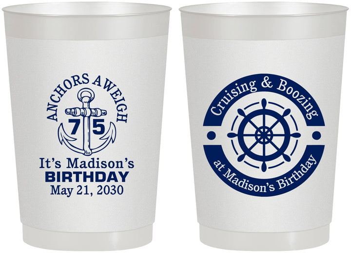 Personalized Birthday 22 oz Frosted Cups - 75th Nautical | 20178