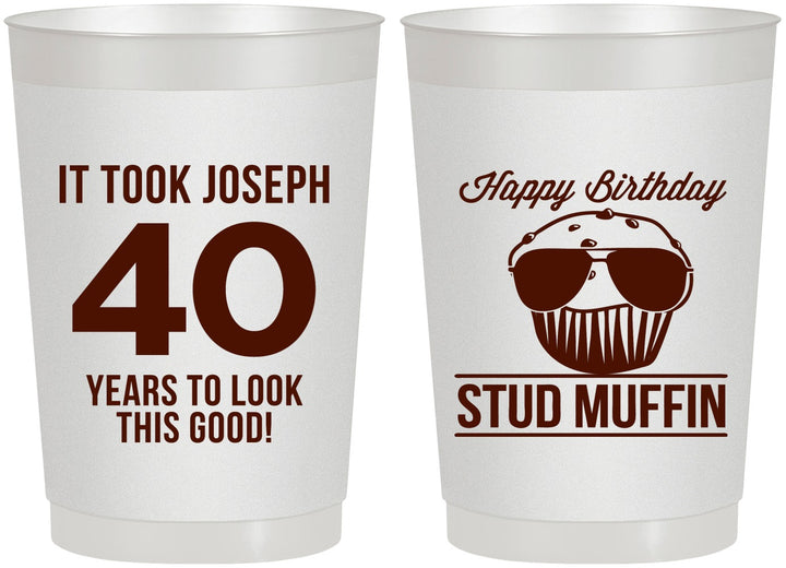 Personalized Birthday 22 oz Frosted Cups - 40th Stud Muffin | 20183