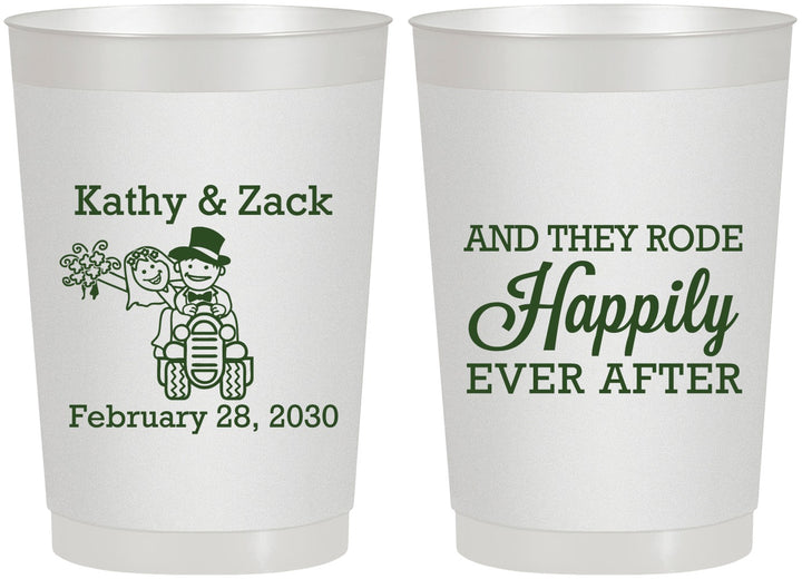 Personalized Wedding 22 oz Frosted Cups - Happily Ever After Tractor | 202