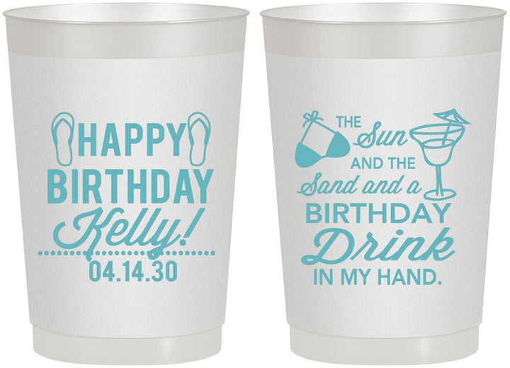 Personalized Birthday 22 oz Frosted Cups - Sun Sand Drink Hand | 20202