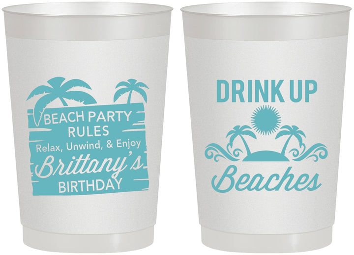 Personalized Birthday 22 oz Frosted Cups - Drink Up Beaches | 20206
