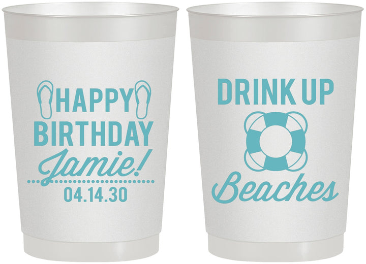 Personalized Birthday 22 oz Frosted Cups - Drink Up Beaches | 20207