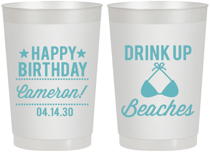 Personalized Birthday 22 oz Frosted Cups - Drink Up Beaches | 20208