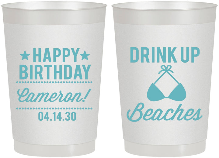 Personalized Birthday 22 oz Frosted Cups - Drink Up Beaches | 20208