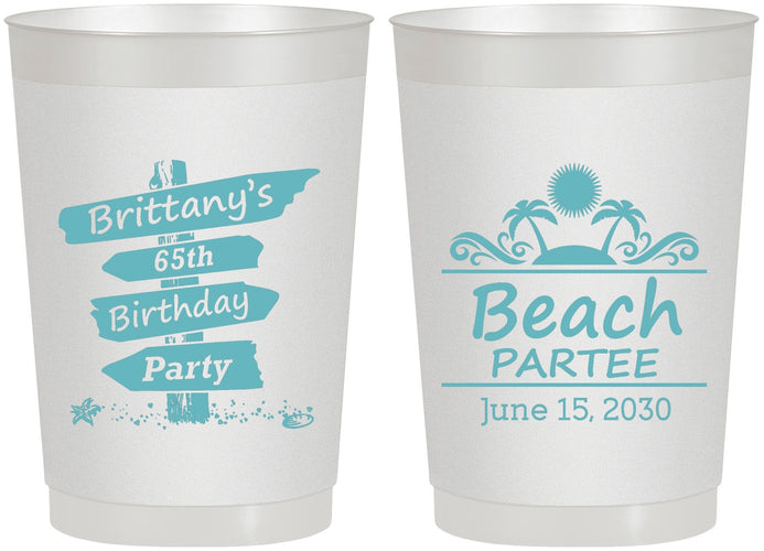 Personalized Birthday 22 oz Frosted Cups - 65th Beach | 20210
