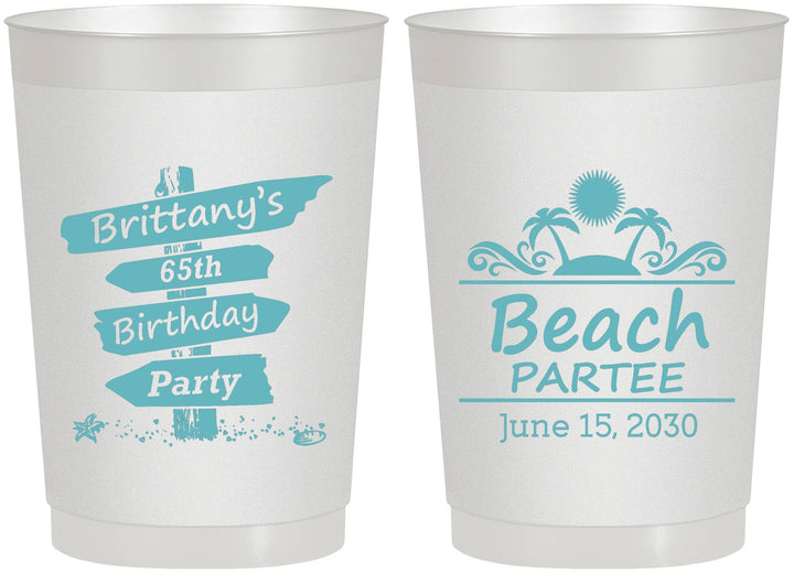 Personalized Birthday 22 oz Frosted Cups - 65th Beach | 20210