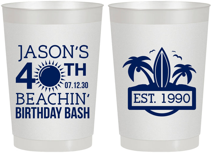 Personalized Birthday 22 oz Frosted Cups - 40th Beach | 20212