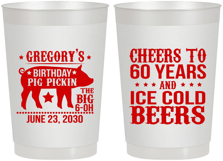 Personalized Birthday 22 oz Frosted Cups - 60th Barbeque Bbq | 20217