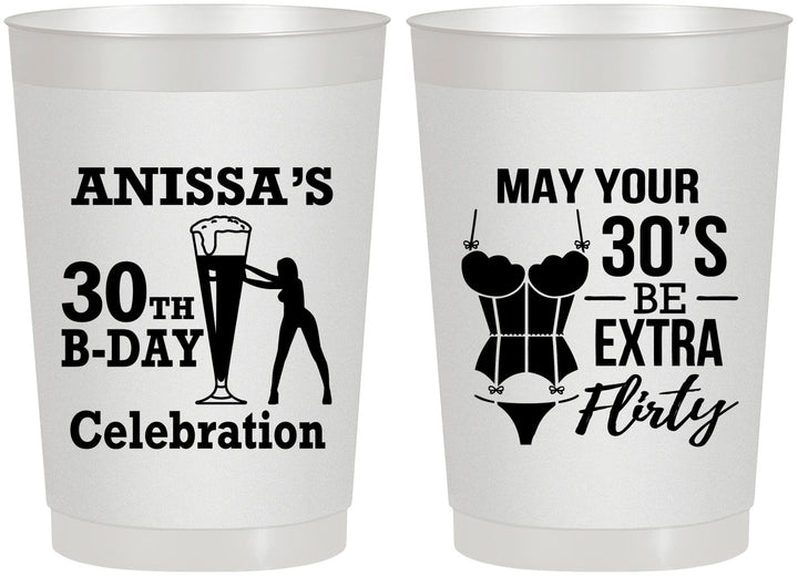 Personalized Birthday 22 oz Frosted Cups - 30th Flirty At Thirty | 20236