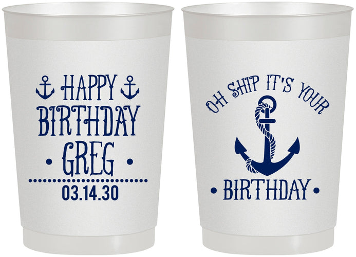 Personalized Birthday 22 oz Frosted Cups - Oh Ship Nautical | 20238