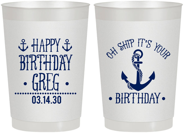 Personalized Birthday 22 oz Frosted Cups - Oh Ship Nautical | 20238