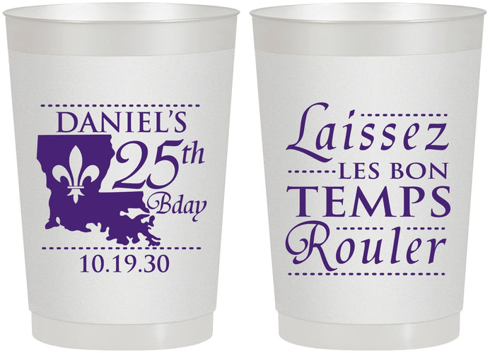Personalized Birthday 22 oz Frosted Cups - 25th Mardi Gras | 20245