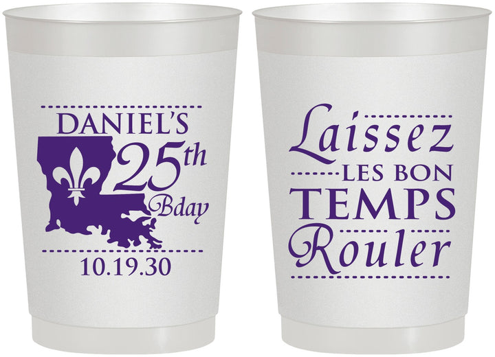Personalized Birthday 22 oz Frosted Cups - 25th Mardi Gras | 20245