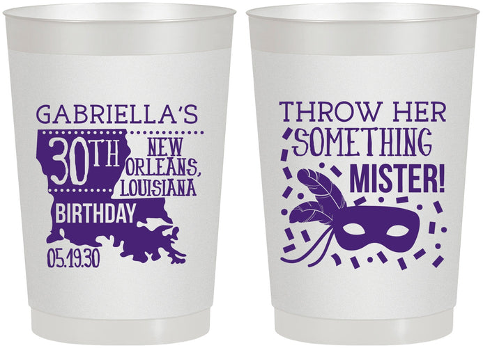 Personalized Birthday 22 oz Frosted Cups - 30th Mardi Gras | 20246