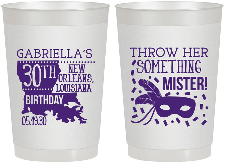 Personalized Birthday 22 oz Frosted Cups - 30th Mardi Gras | 20246